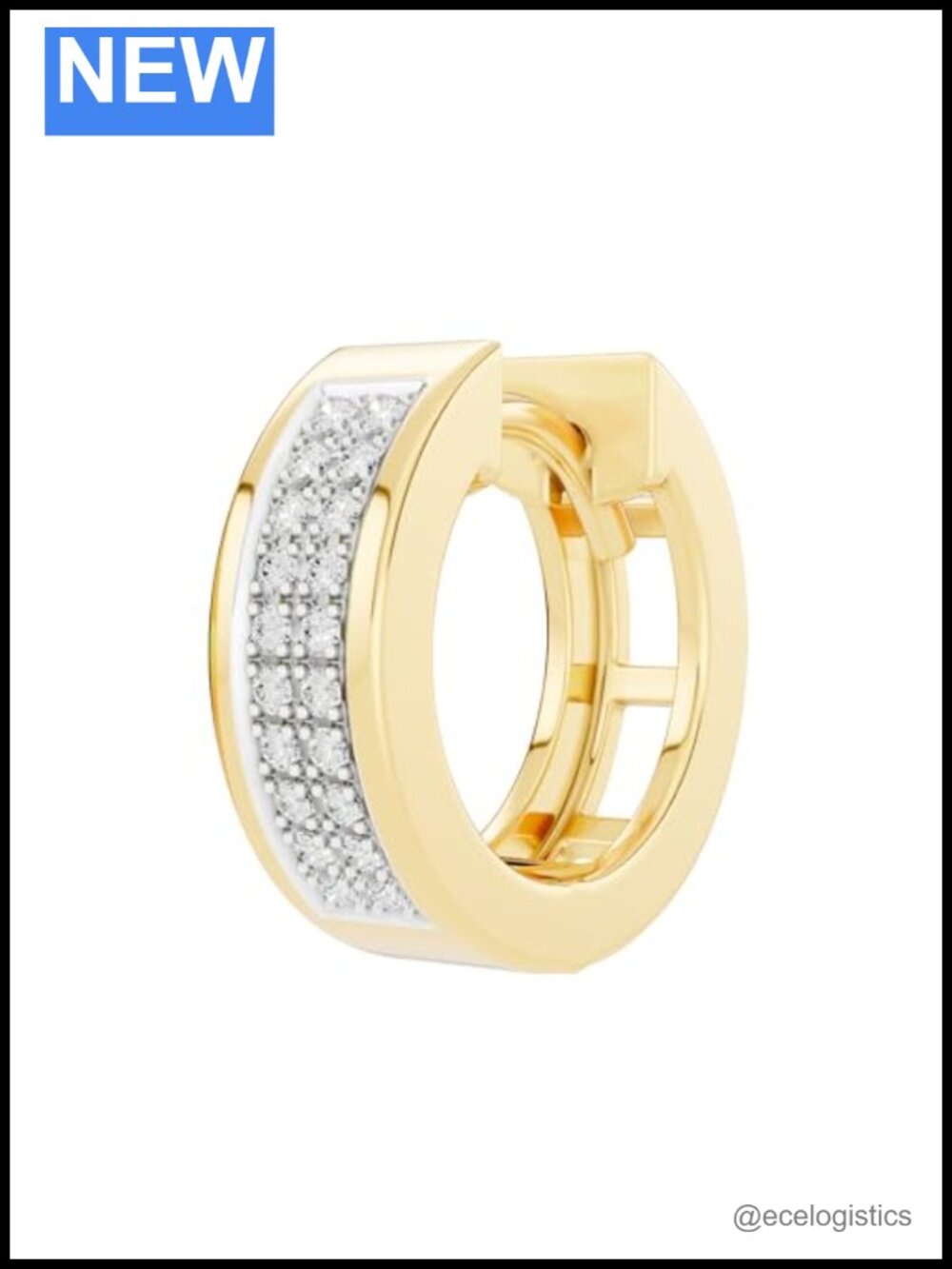 10K Solid Yellow Gold Diamond Hoop Earring Unisex Hinged Post Single